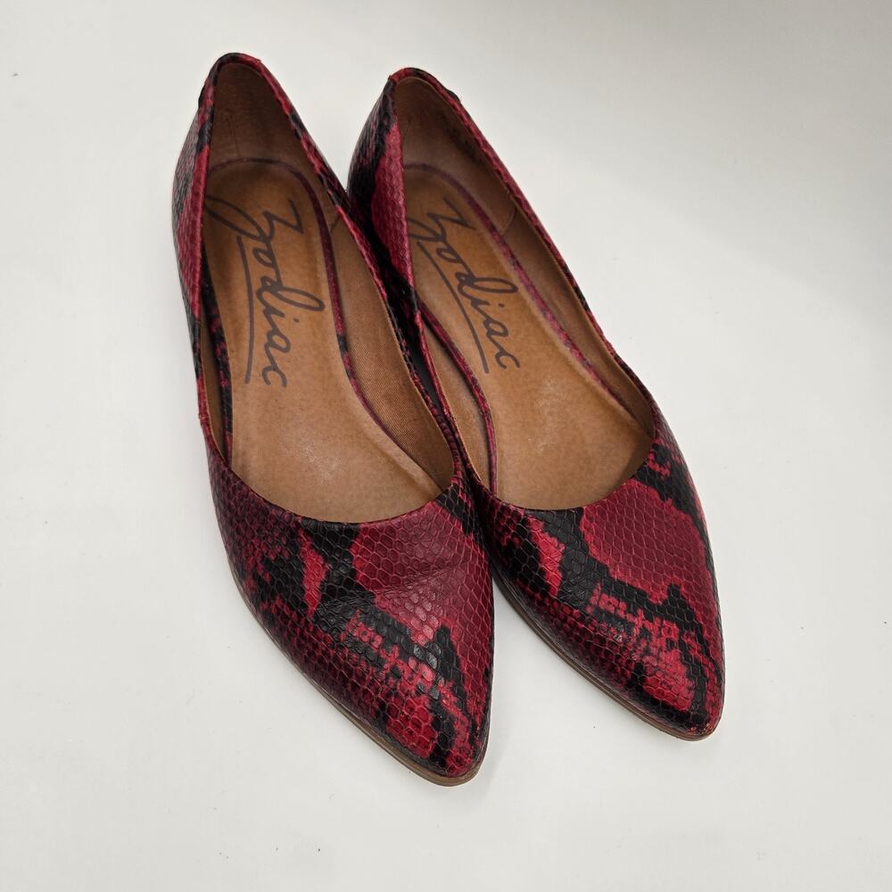 Zodiac Hill Leather Ballet Flats Womens 8.5 Snakeskin Print Red Mobwife Boho - Picture 2 of 6